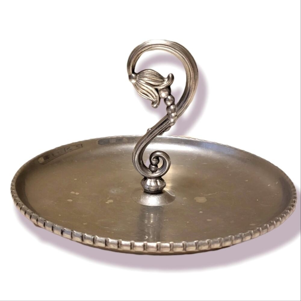 Vintage Wrought Farberware Round Aluminum Tulip Handle Serving Tray